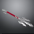 Red Handle Silver Head Weapon With White Stripes And Sharp Trident Prongs