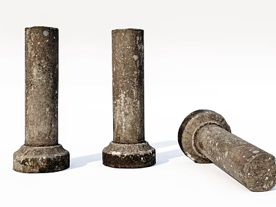 Three Weathered Stone Columns With Standing And Fallen Positions And Textured Surfaces 3d model