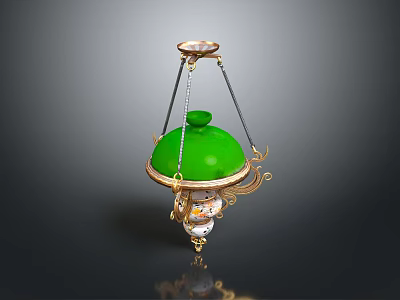 Elegant Green Dome Chandelier With Gold Frame And Decorative Details As Furniture Piece 3d model