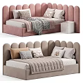 Modern Kids Bed with Stylish Headboard Soft Pillows and Cozy Blanket in Neutral Tones