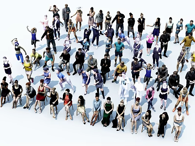 Group of People With Various Poses And Diverse Clothing Standing Together 3d model