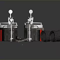 Two Cylindrical Mechanical Structures With Red Stripes Top Gauges And Black Circular Parts