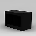 Modern Tech Exhibition Hall Featuring Black Display Cabinet With Drawers And Patterned Panel