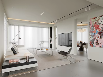 Modern Living and Dining Area Interior With Sofa TV Dining Table and Artwork 3d model