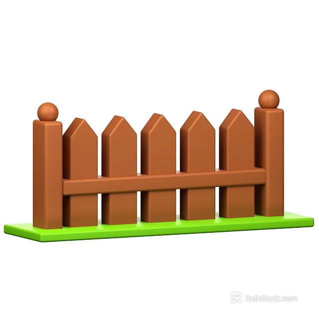 Decorative Brown Fence Ornament Set With Pointed Tops And Green Base For Home Decor 3d model 