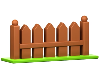 Decorative Brown Fence Ornament Set With Pointed Tops And Green Base For Home Decor 3d model