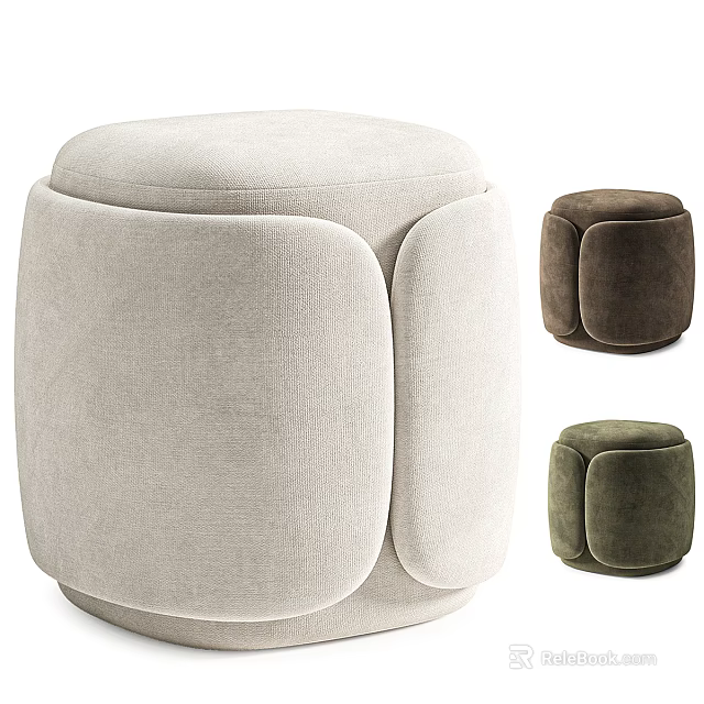 Soft Beige Fabric Rounded Cube Stools with Brown and Green Color Options 3d model 