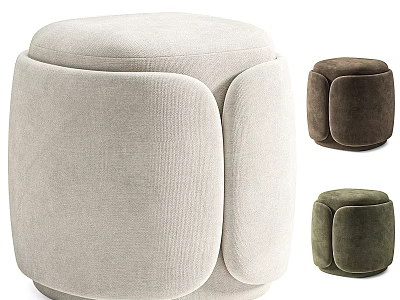 Soft Beige Fabric Rounded Cube Stools with Brown and Green Color Options 3d model