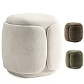 Soft Beige Fabric Rounded Cube Stools with Brown and Green Color Options