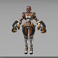 Futuristic Female Warrior Character In Detailed Orange And White Mechanical Armor Costume