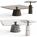 Modern Coffee Table Featuring Glass Top And Dual Wooden Patterned Pedestal Bases
