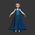 Animated Game Character With Green Hair Blue Long Dress White Sleeves And Decorative Patterns