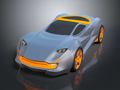 Modern Silver Sports Car with Orange Accents Sleek Design And Transparent Roof 3d model