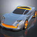 Modern Silver Sports Car with Orange Accents Sleek Design And Transparent Roof
