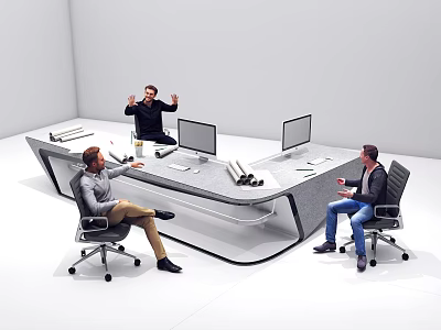 Three People Having Discussion In Modern Office Setup 3d model