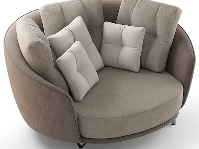 Modern Beige Fabric Single Seater Sofa With Round Design And Button Tufted Square Cushions 3d model