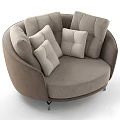 Modern Beige Fabric Single Seater Sofa With Round Design And Button Tufted Square Cushions