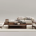 Modern Living Room Interior With Beige Sofa Wooden Coffee Table Rug And Armchair