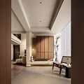 Minimalist Entryway Hallway With Wooden Cabinet Potted Plant And Natural Light