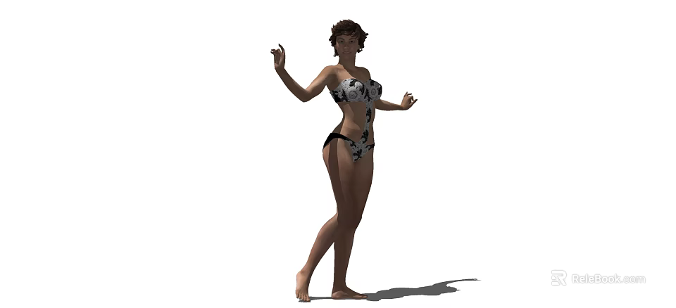 Woman In Black And White Patterned Bikini Posing On White Background 3d model