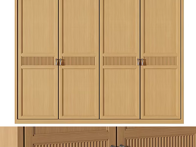 Modern Wooden Four Door Wardrobe With Lattice Design And Storage Space 3d model