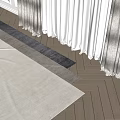 Square Rug In Beige With Gray Stripes On Wooden Floor Under Natural Light And Curtains