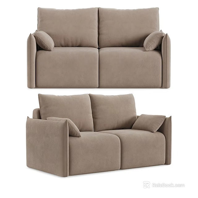 Beige Modern Two Seater Sofa With Comfortable Cushions And Armrests Design 3d model