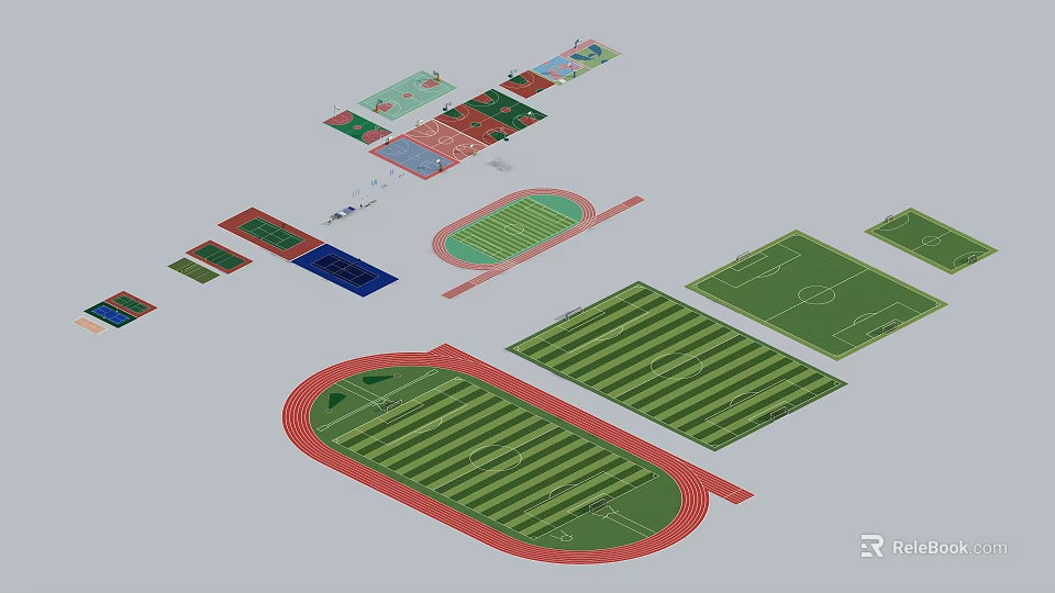 Various Sports Field 3D Designs Including Football Pitch And Running Track Layouts 3d model 
