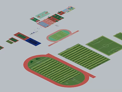 Various Sports Field 3D Designs Including Football Pitch And Running Track Layouts 3d model