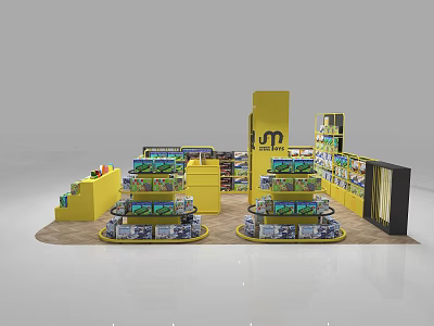 Shopping Mall Store with Yellow Display Shelves Multi-tiered Racks M W Brand and Product Displays 3d model