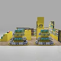 Shopping Mall Store with Yellow Display Shelves Multi-tiered Racks M W Brand and Product Displays