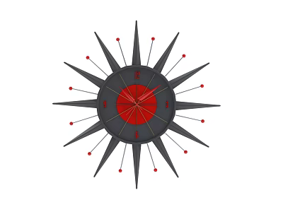 Modern Decorative Clock With Black Spiked Design Red Center And Red Time Markers 3d model