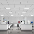 Modern Laboratory Interior Design With White Ceiling Lighting Workstations And Scientific Instruments 3d model