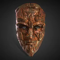 Copper Colored Intricate Carved Mask With Detailed Facial Features And Textured Surface