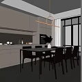 Modern Restaurant Interior With Dining Table Chairs Pendant Lighting And Cabinets 3d model