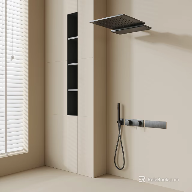 Modern Black Wall Mounted Handheld Shower Head In Minimalist Bathroom Design 3d model 