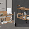 Middle Ancient Side Cart Storage Rack Middle Ancient Style Trolley Movable Trolley Movable Side Cart 3d model