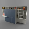 Modern White And Blue Bookcase With Multiple Open Shelves And Storage Compartments 3d model