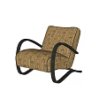 Retro Modern Single Sofa With Curved Metal Armrests And Beige Patterned Fabric