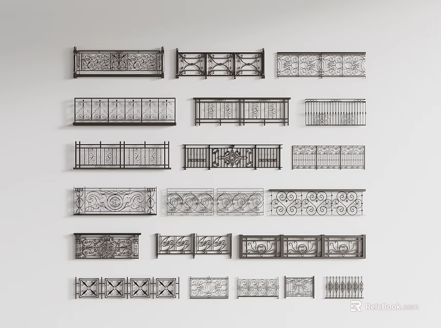 Assorted Decorative Railings Featuring Intricate Patterns and Various Designs for Home Decoration 3d model