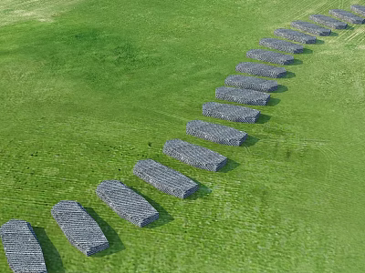 Curved Garden Path Featuring Gray Stone Slabs On Green Grass Neatly Arranged 3d model
