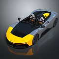 Sleek Yellow And Black Convertible Sports Car With Two Seats On Gray Background