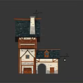 Traditional Style 3D House Model With Green Roof Chimney Weather Vane And Archway Entrance