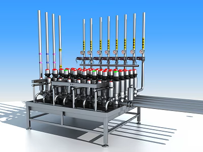 Industrial Equipment With Multiple Vertical Columns And Mechanical Components On Metal Frame 3d model