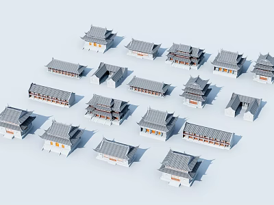 Traditional Chinese Ancient Architecture Models With Various Roof Styles And Classic Structures 3d model