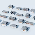 Traditional Chinese Ancient Architecture Models With Various Roof Styles And Classic Structures