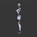 Game Movie Character Silver Female Mechanical Robot With Red Joint Details Standing In Gray Background
