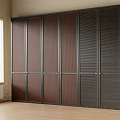 Modern Dark Wood Wardrobe Design With Louvered And Mesh Door Panels