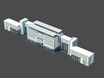 Modern Commercial Complex With White Buildings Glass Curtain Walls And Connected Structures 3d model