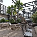 Rooftop Garden Design With Wooden Arches LED Lights Greenery And Seating Areas